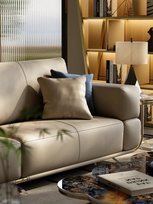 Light Luxury Leather Sofa First Layer Cowhide Large Apartment Modern Living Room Straight Row Sofa