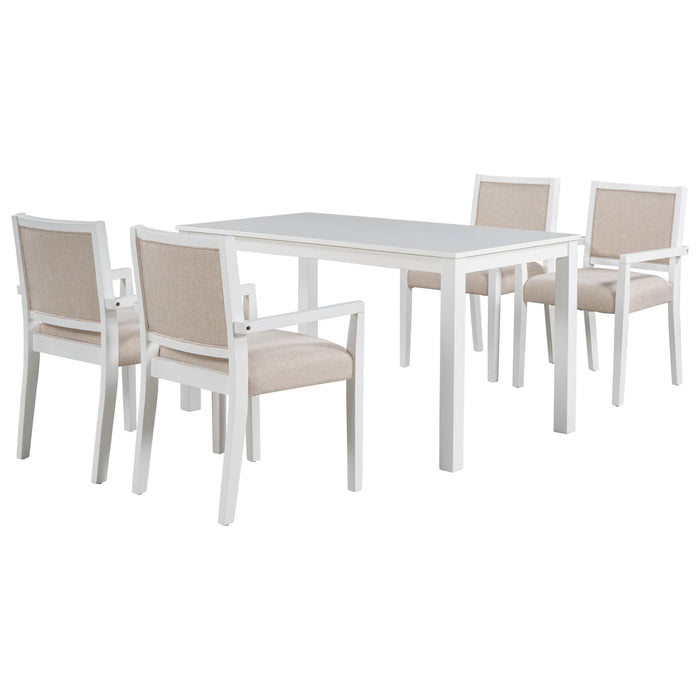 Classic Wood 5-Piece Dining Table Set with 4 Arm Upholstered Dining Chairs in Elegant Beige