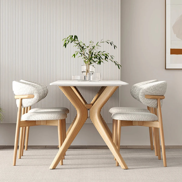 Rectangular Wood Dining Table Rock Slab Combination Modern Simple Chinese Household Dining Tables Mesa Plegable Furniture QF50DT