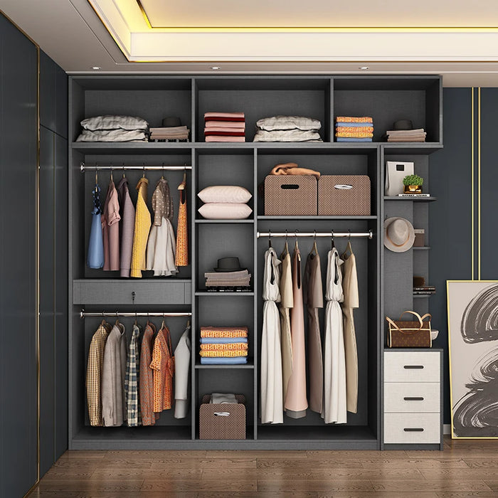 All solid wood wardrobe modern simple small family bedroom household storage wardrobe light luxury cloakroom combination cabinet