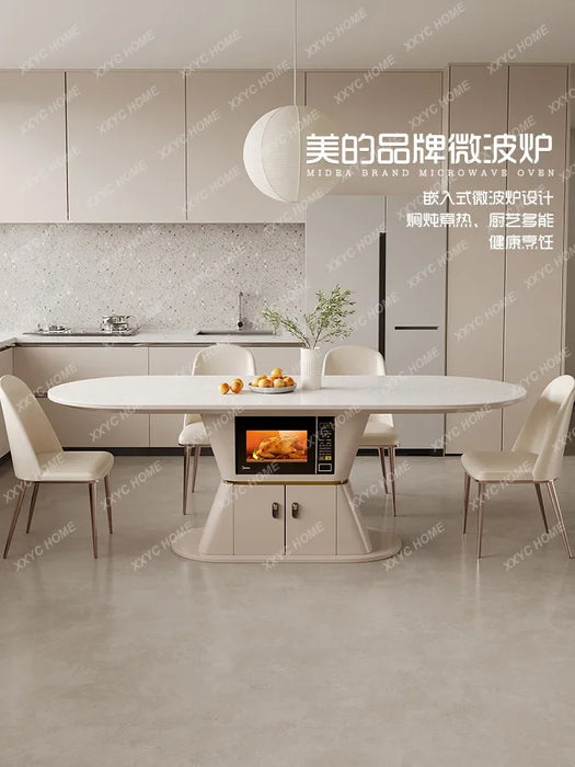 Stone Plate Kitchen Island Dining Table Integrated Retractable White Oval Household Dining Tables and Chairs