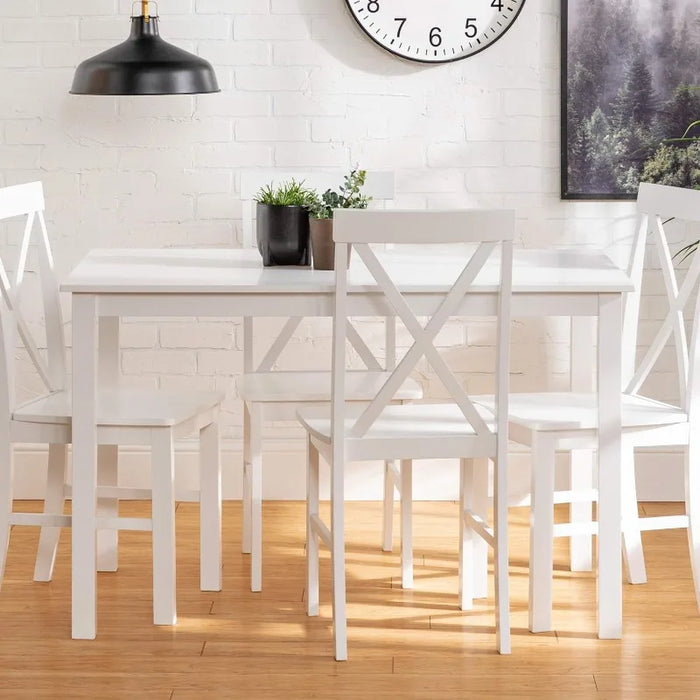 4 Person Modern Farmhouse Wood Small Dining Table with 4 Chairs Set for Dining Room Kitchen, 48 Inch, White