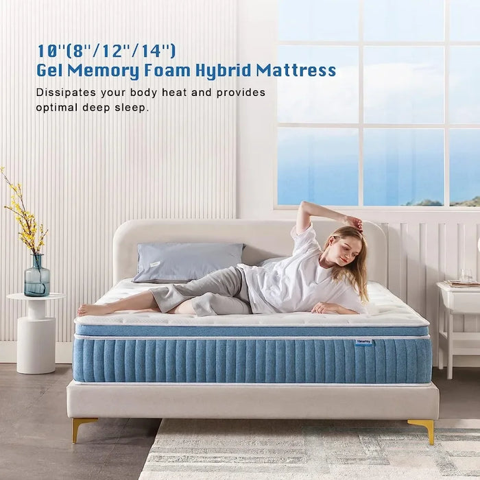 Hybrid Queen Mattress Support & Pressure Relief Mattresses 14 Inch in a Box Bed Medium Firm Feel Gel Memory Foam Freight Free
