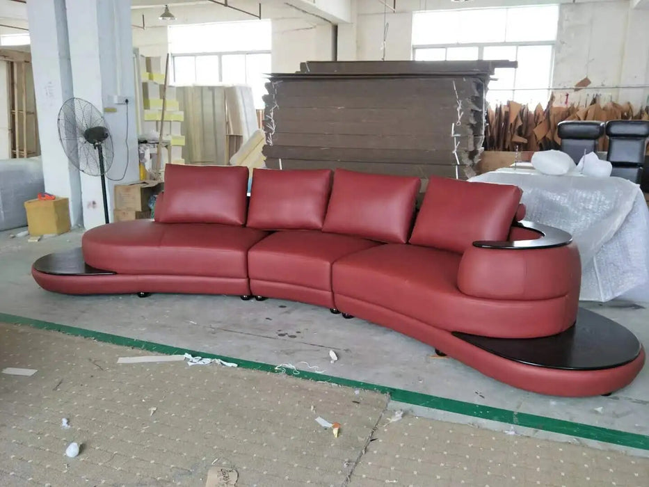 MANBAS Big Arc Shape Living Room Sofas Set Top Grain Italian Leather Couch with Corner Sectional White Designer Couch