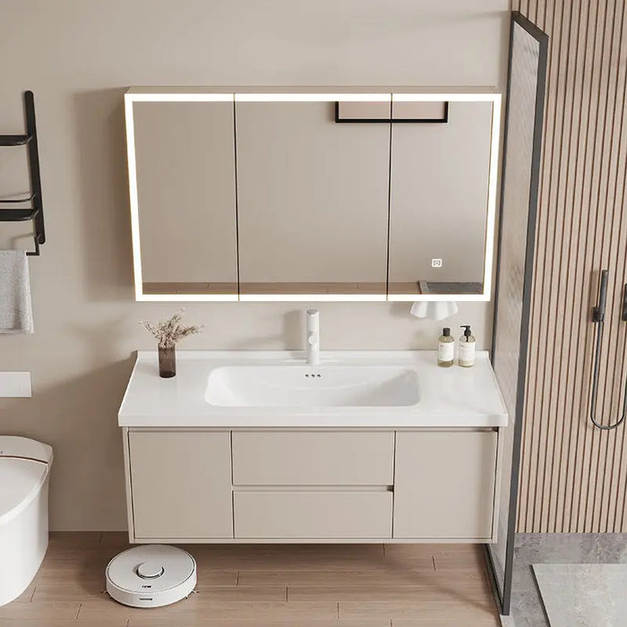 Light Luxury Wall Mounted Bathroom Cabinet With Smart Little Bear Mirror Bathroom Floor Vanity Sink Cabinet Bathroom Furniture