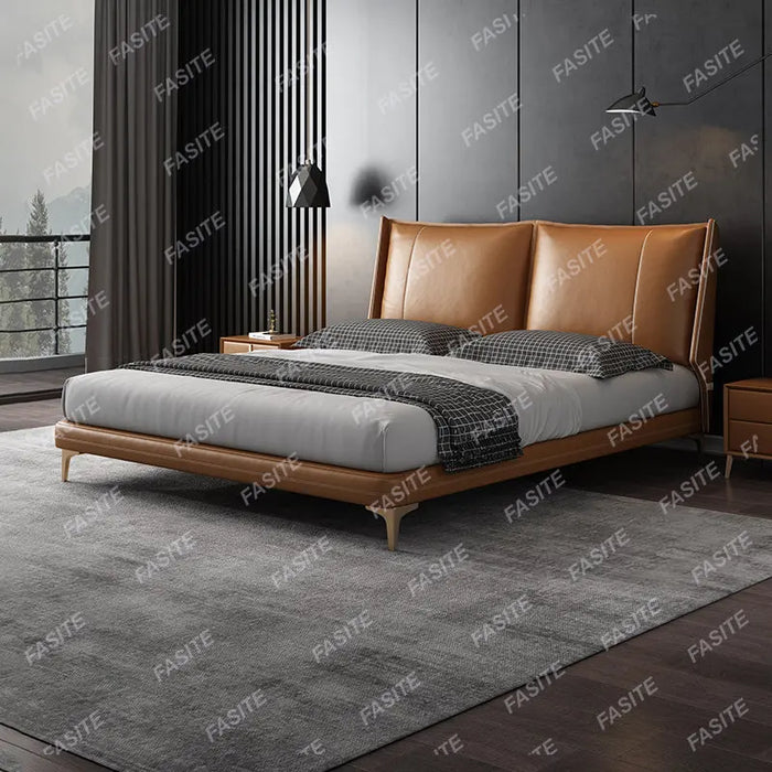 Leather bed luxury master bedroom double bed Italian minimalist atmosphere soft bag wedding bed 1.8m bed