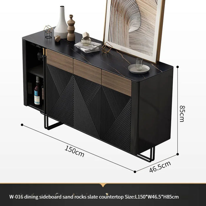 Black Sideboard For Dining Or Living Room Modern Home Furniture Rock Slab Table Top Cupboard Solid Wood Hallway Storage Cabinet