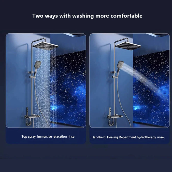 White Grey Rainfall Shower System Suit Bathroom Brass LED Digital Faucet Set Bathtub 4 Way Pressurized Shower Full Set with Lamp