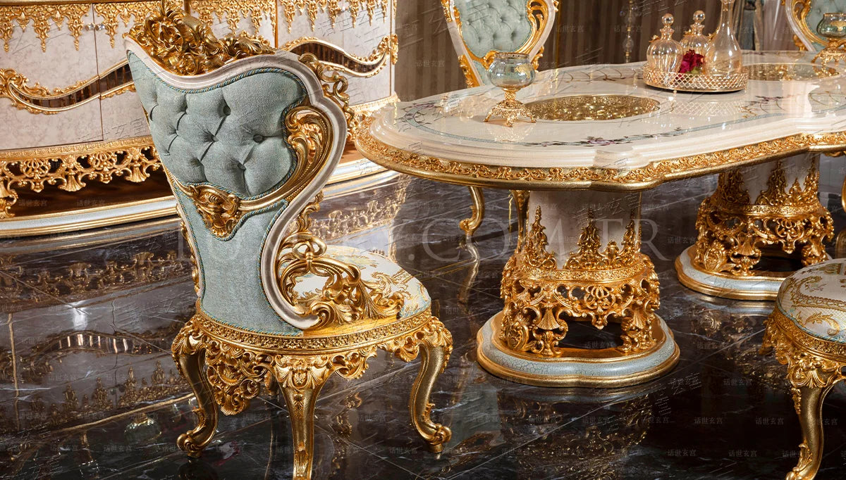 TOP end European style villa table French palace luxury rectangular oval table painted gold foil high-end dining room furniture