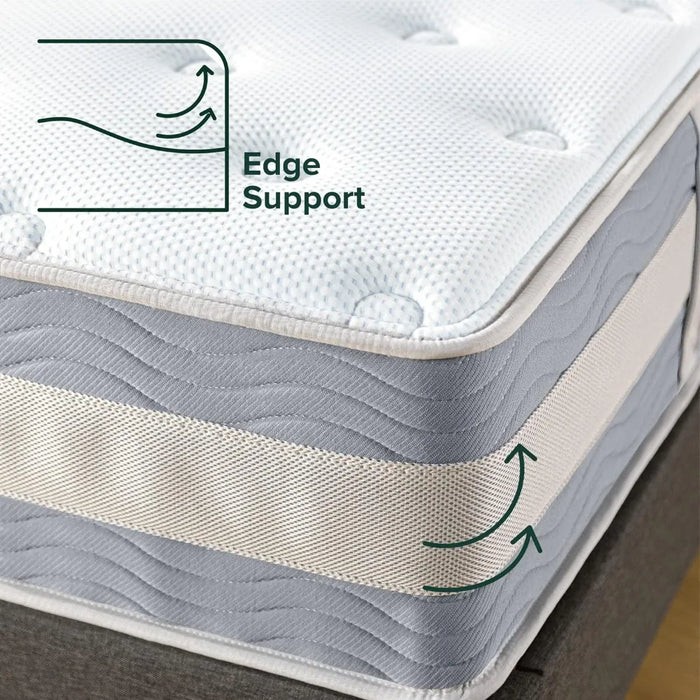 12 Inch Comfort Support Cooling Hybrid Quilted Mattress, Pocket Innersprings for Motion Isolation, Edge Support, Queen, White