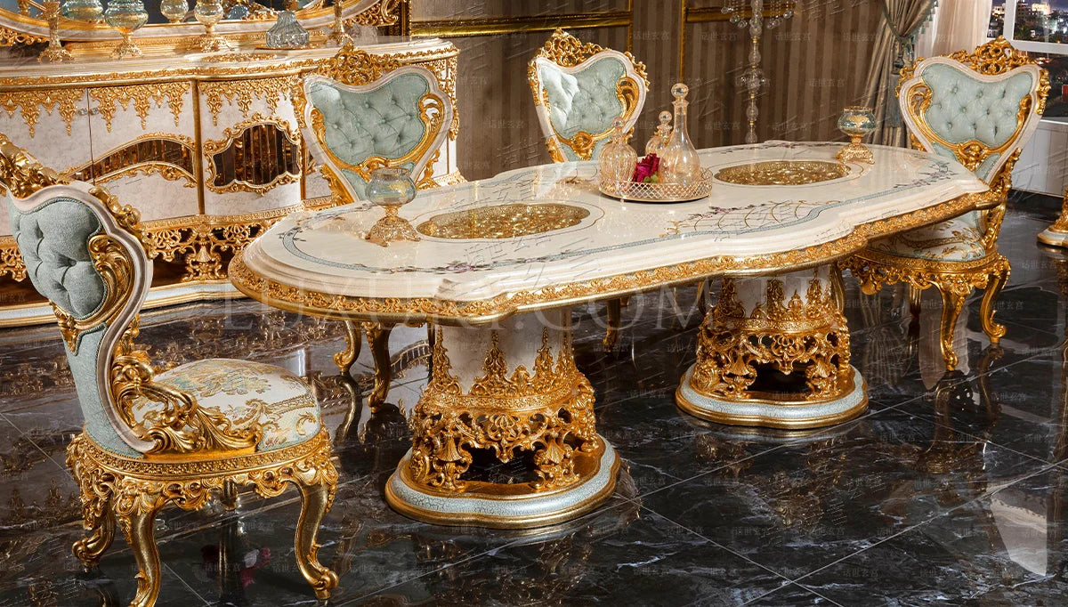 TOP end European style villa table French palace luxury rectangular oval table painted gold foil high-end dining room furniture