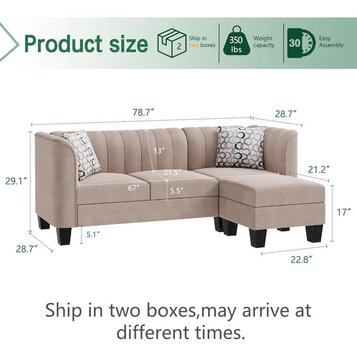 Upgraded Convertible Sectional Sofa Couch, 3 Seat L Shaped Sofa with High Armrest Linen Fabric Small Couch for Living Room Beige