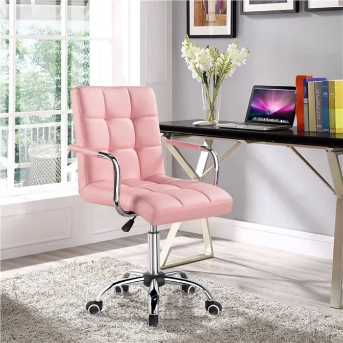 SMILE MART Modern Adjustable Faux Leather Swivel Office Chair with Wheels, Pink office chair recliner chair office furniture