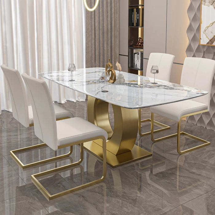 Restaurant Reception Dining Table Stainless Steel Bright Surface Nner Luxury Table And Chair Combination Mesa Kitchen Furniture