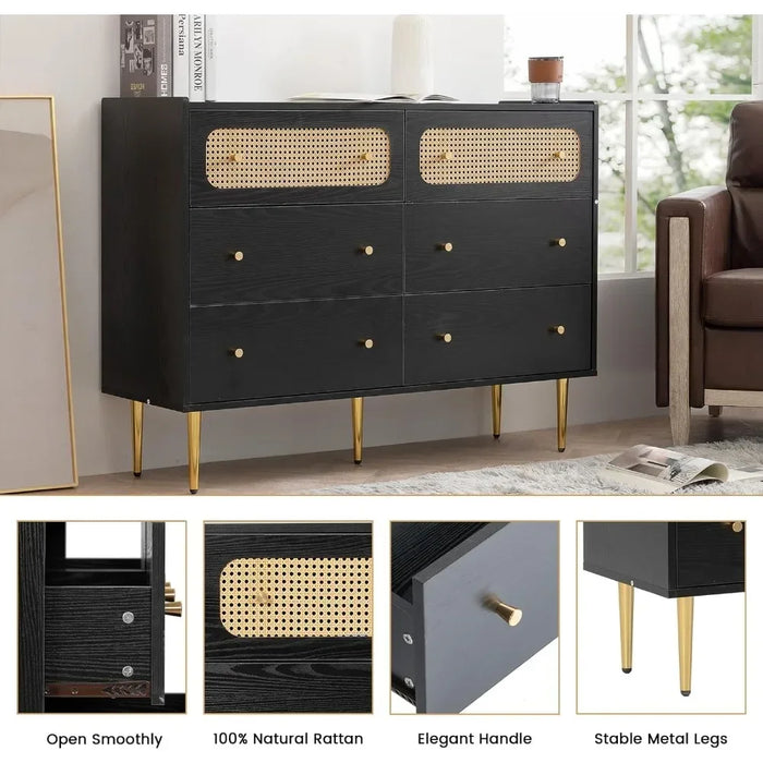 Wood Dresser TV Stand for Bedroom With 6 Drawers Dressing Table Hallway-Black Make Up Table Closet Toilet Furniture Makeup Desk