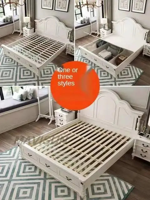 American type European type double bed master bedroom modern contracted wedding bed wood furniture princess bed 1.8 meters