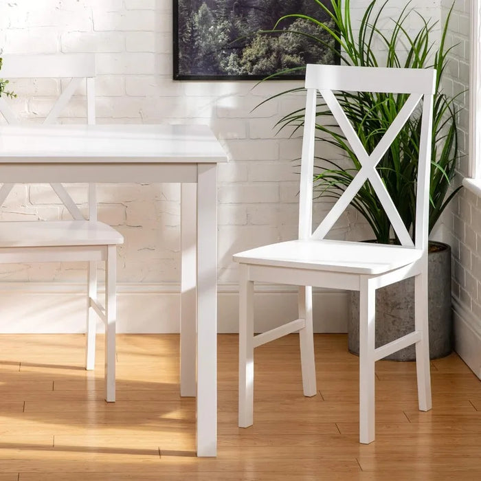 4 Person Modern Farmhouse Wood Small Dining Table with 4 Chairs Set for Dining Room Kitchen, 48 Inch, White