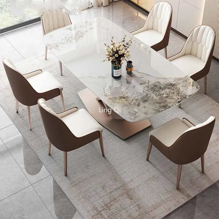 Luxury Waterproof Dining Table Set 6 Chairs Metal Nordic Modern Tables Makeup Dining Room Table A Manger Living Room Furniture