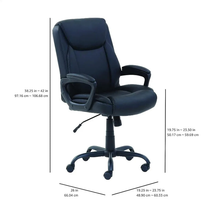 Amazon Basics Classic Puresoft PU Padded Mid-Back Office Computer Desk Chair with Armrest, 26"D x 23.75"W x 42"H, Black