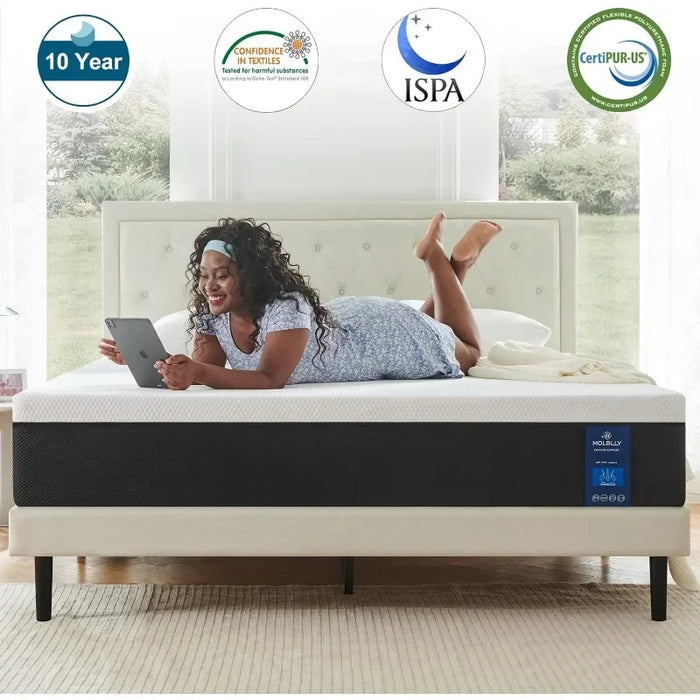10 Inch Black Premium Cooling-Gel Memory Foam Mattress Bed in A Box, Cool Queen Bed Supportive & Pressure Relief with Breathable