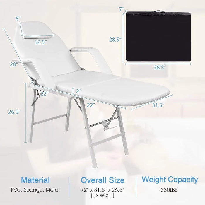 Massage Facial Table Bed, 73 Inch Massage Tattoo Chair for Salon Beauty Spa, Portable Folding Spa Bed Table w/Carry Case, White