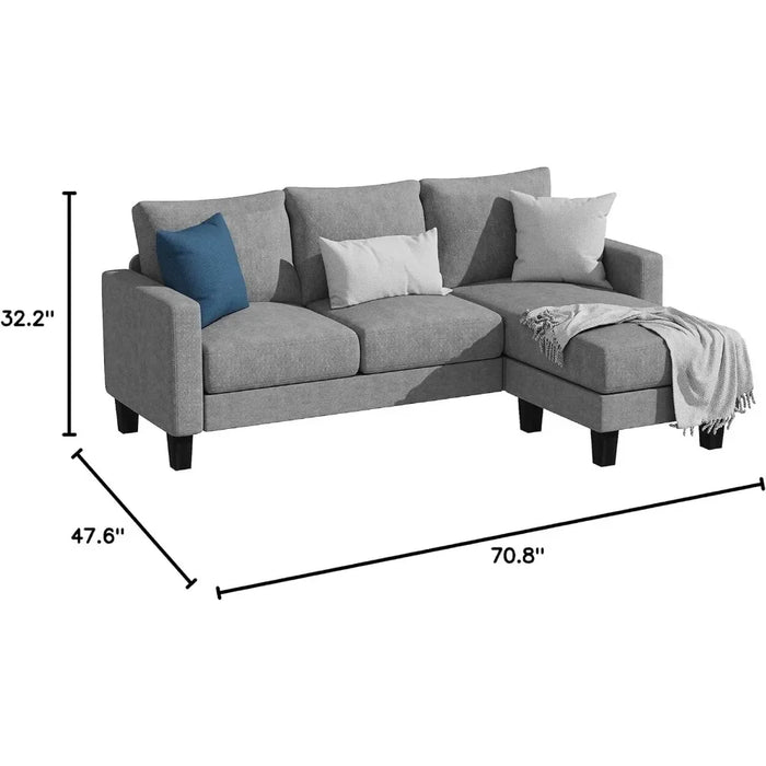 Convertible Sectional 3 L-Shaped Couch Soft Seat With Modern Linen Fabric Small Space Sofas for Living Room Loveseat Luxury Sofa