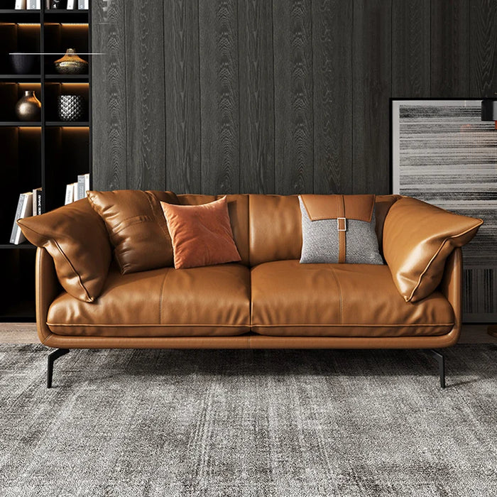 Italian leather sofa head layer cowhide light luxury luxury Nordic living room small apartment straight line sofa design sense