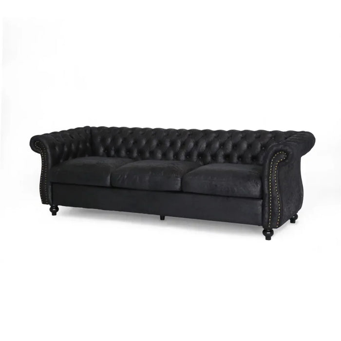 Faux Leather Sofa, Living Room Furniture, 3 Seats, Modern Living Room Sofas, Black
