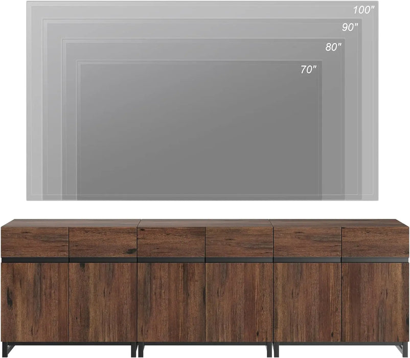 Modern TV Stand for TVs up to 100 inch, 3 in 1 Entertainment Center Console with Adjustable Shelves and Metal Base,Brown