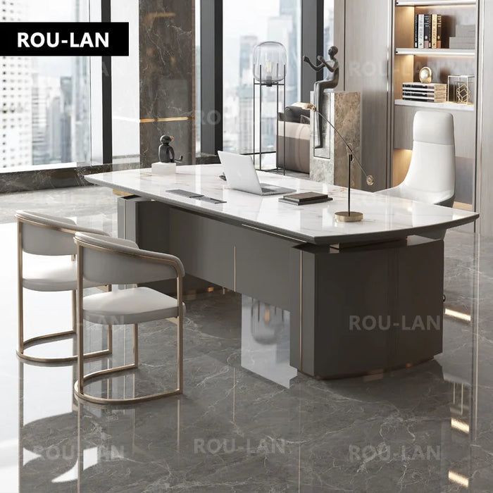 Light Luxury Glossy Rock Panel Office Desk And Chairs Baked Lacquer Boss Desk Simple Modern Writing Desk President Desk