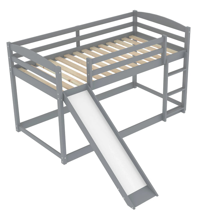 Twin over Twin Bunk Bed with Convertible Slide and Ladder , Gray