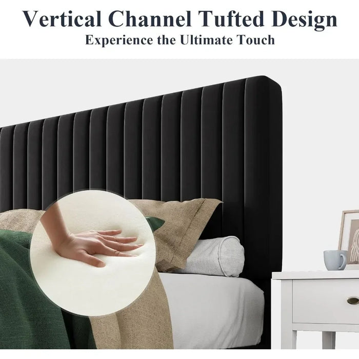 Bed Frame Full Bed Frame With Tufted Headboard With Vertical Access With Sturdy Wooden Slats, Velvet Upholstered Platform Bed