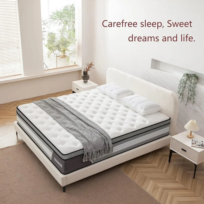 Queen Mattress, 14 Inch Innerspring Hybrid Mattress in a Box with Gel Memory Foam, Individually Wrapped Encased