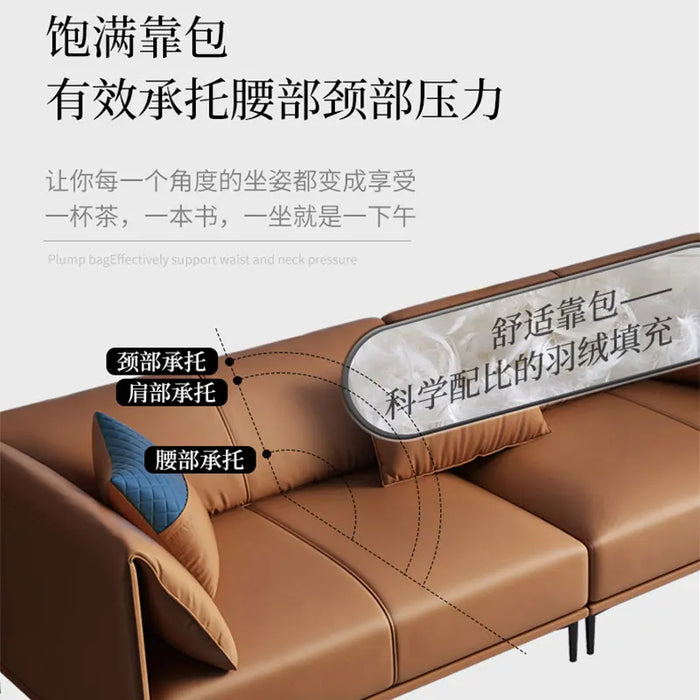 L-shaped Or Straight Row Minimalist Modern Leather Sofa Italian Light Luxury Small Unit Down Living Room Sofa Combination