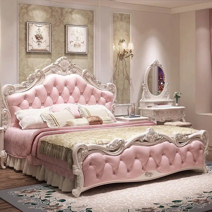 Glamorous Full Size Bed Bases European Luxury Girl Castle Wood Modern Bed Frame Design Sleeping Cama Box Casal Furnitures