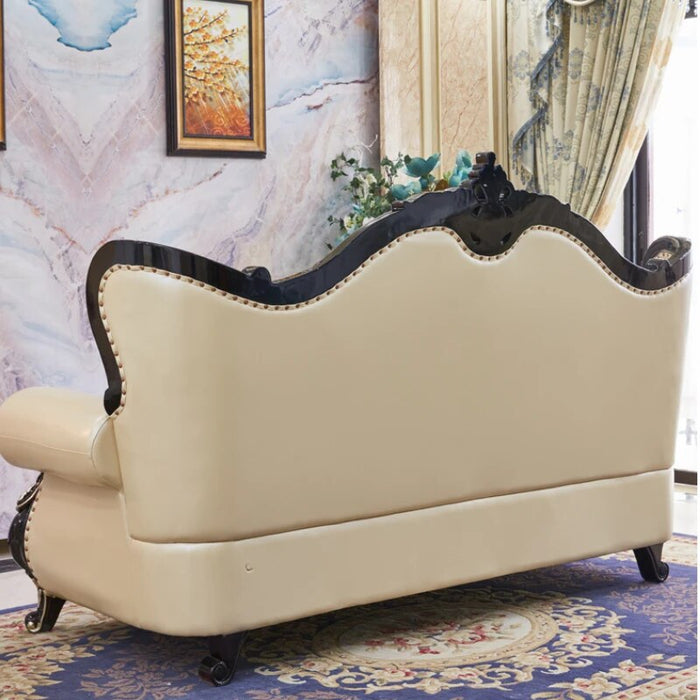 European Style Real Leather Solid Wood Living Room Sofa Set 123 Combination Classical New Painted Oak Carving House Furniture