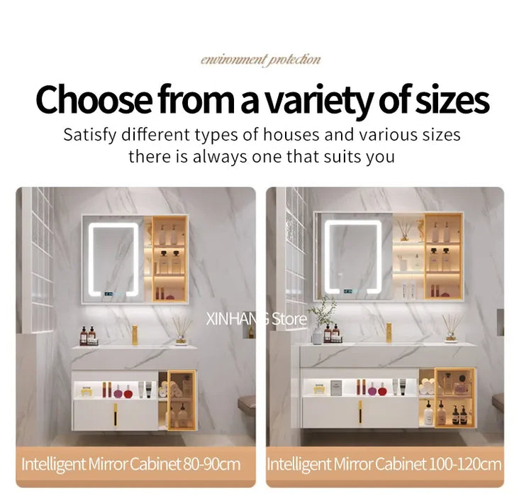 New Light Luxury Slate Bathroom Cabinet Intelligent Induction Double Washbasin Full Sets Solid Wood Furniture Custom Wash Table