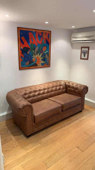 Anx Chesterfield Style Sofa Set 3+2 Seater Armchair Brown Faux Leather (3 Seater)