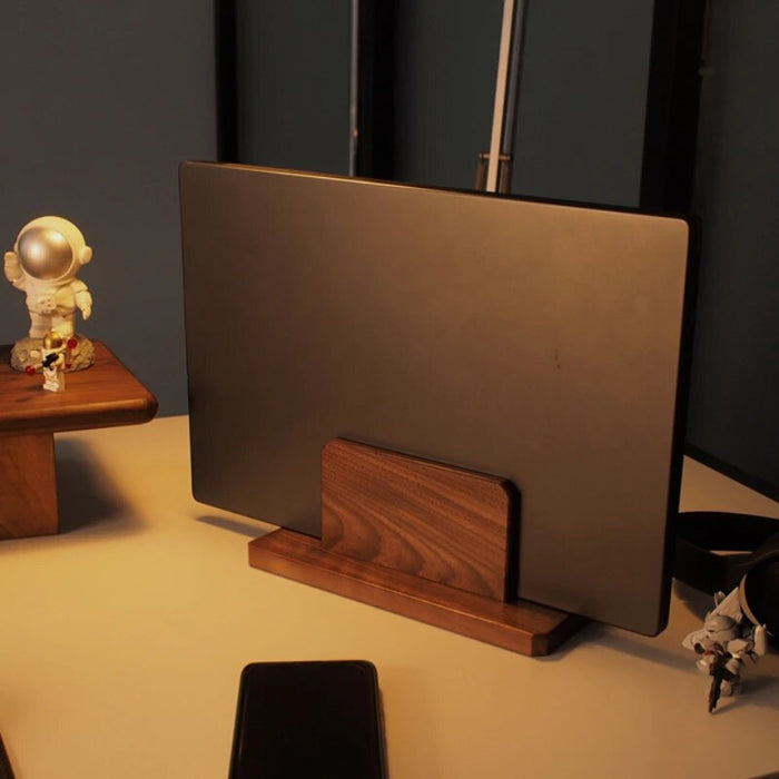 Office Desk Face Notebook Stand Natural Walnut Laptop Stand Rounded Corners Desk Shelf Vertical Base Stand for Laptop