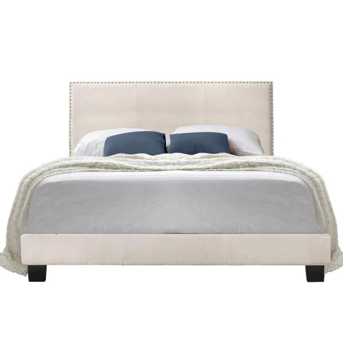 Wooden Bed Headboards Full Bedroom Beds and Furniture Royale Upholstered Platform Bed With Nail Trim Headboard Beds & Furnitures