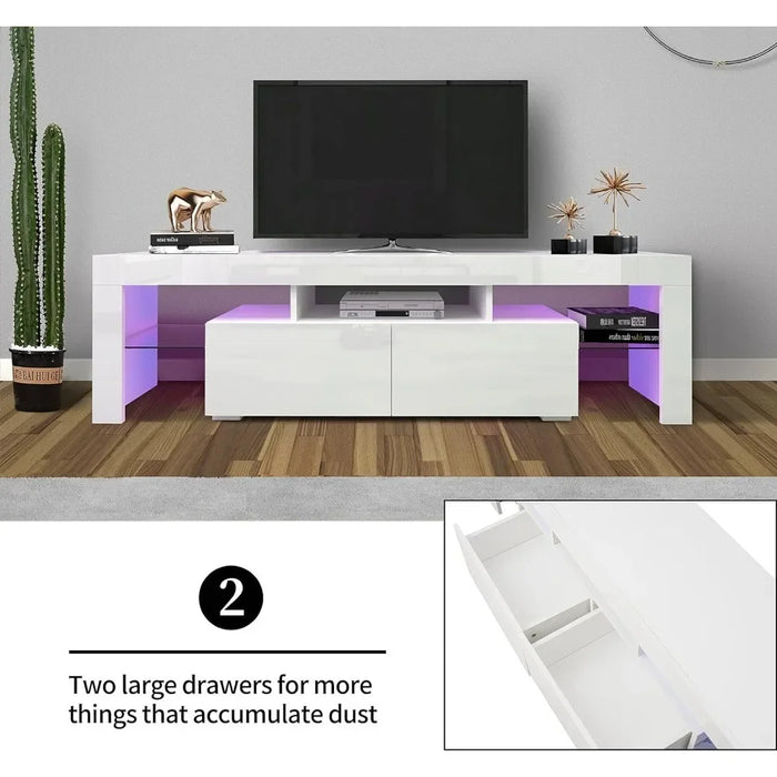 TV Cabinet with LED for 70" TV with 2 Drawers Modern Living Room Furniture Free Shipping