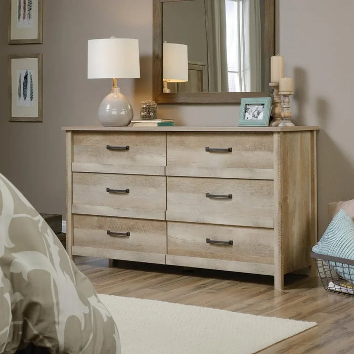 Cannery Bridge 6-Drawer Dresser Vanity Desk Lintel Oak Finish Dressers for Bedroom Furniture Toiletries Toilet Furniture Makeup