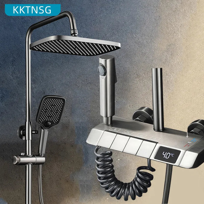 KKTNSG Smart bathroom shower system set Piano key luxury Shower Set modern showers for bath room full set shower Gray