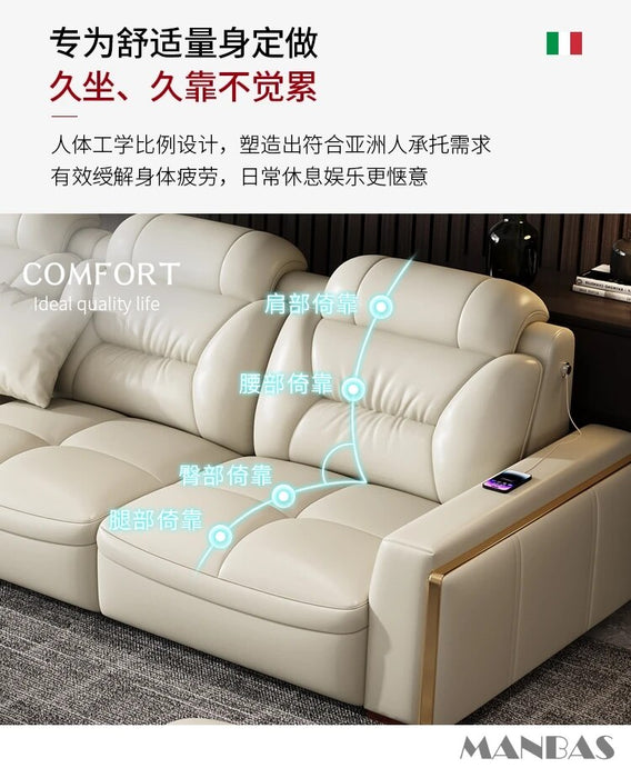 Premium Italian Genuine Leather Sectional Sofa Sets Couch Sofas with USB and Bluetooth Speaker - MINGDIBAO Living Room Furniture
