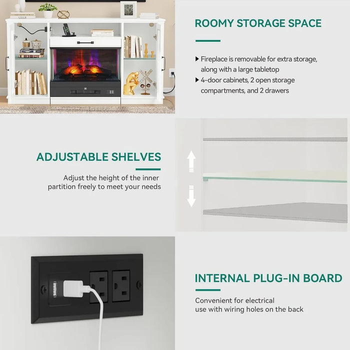 70 Inch Electric Fireplace TV Stand for TVs up to 80", LED with Slidable Fireplace, TV Stands with Storage Cabinets