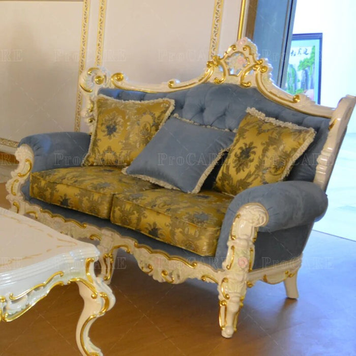 European solid wood sofa French luxury villa living room Custom high-end fabric sofa set