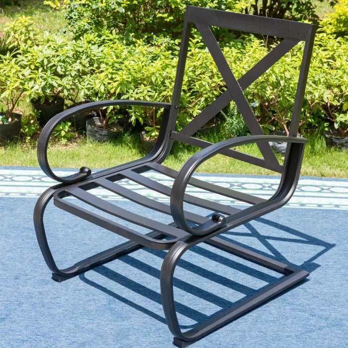 MF Studio 5-Piece Outdoor Dining Set with C-Shape Padded Chairs for 4 Person, Black Steel Frame&Beige Cushion