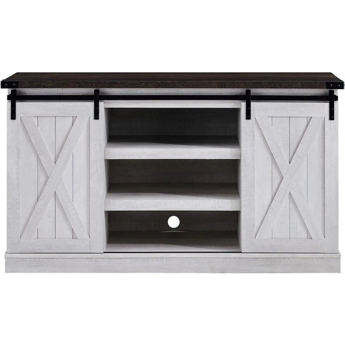 Living Room Furniture for Tv Table Gray Wash Wood TV Stand With Sliding Barn Door Entertainment Center With Storage Cabinet Ps5