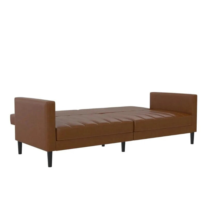 Queer Eye Farnsworth Futon Couch, Living Room Furniture, Camel Faux Leather