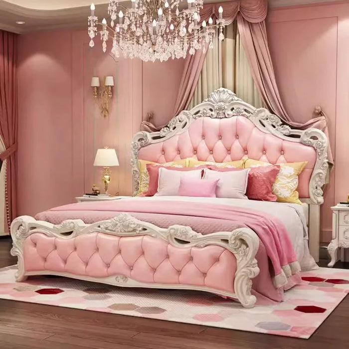 Leather Modern Double Bed Headboard Luxury Storage Platform King Size Bed Frame Wood Safe Castle Letto Matrimoniale Furniture